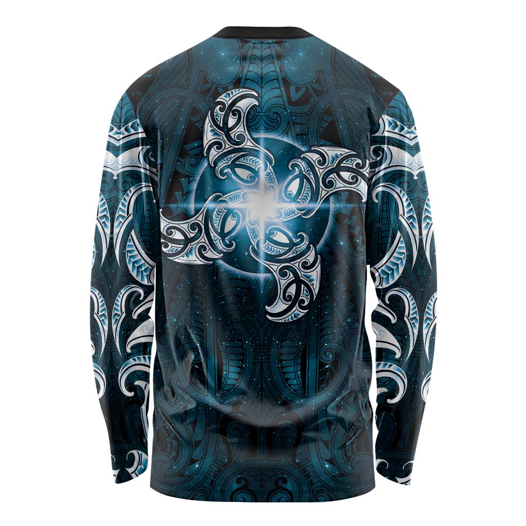 New Zealand Matariki Waita Long Sleeve Shirt Maori Moko Dark Blue Galaxy