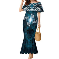 New Zealand Matariki Waita Mermaid Dress Maori Moko Dark Blue Galaxy LT05 Women Blue - Polynesian Pride