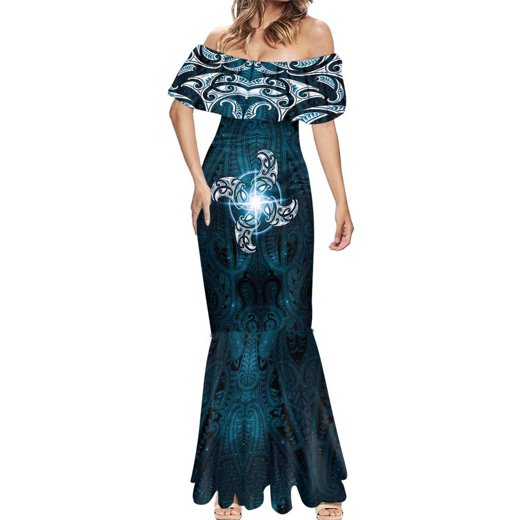 New Zealand Matariki Waita Mermaid Dress Maori Moko Dark Blue Galaxy LT05 - Polynesian Pride