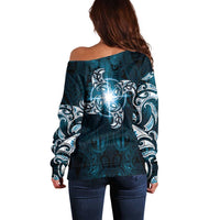 New Zealand Matariki Waita Off Shoulder Sweater Maori Moko Dark Blue Galaxy