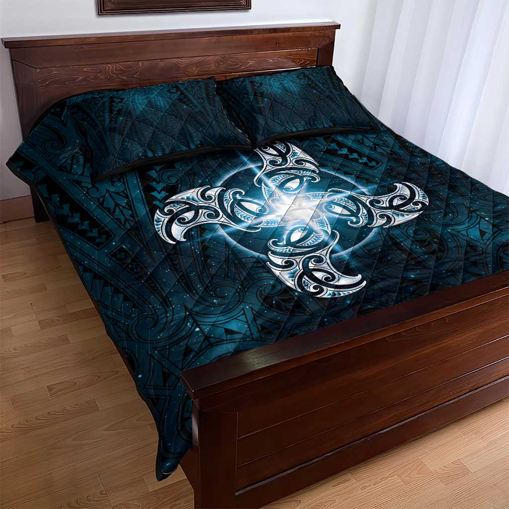 New Zealand Matariki Waita Quilt Bed Set Maori Moko Dark Blue Galaxy