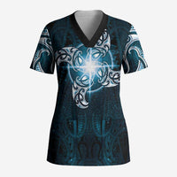 New Zealand Matariki Waita Scrub Top Maori Moko Dark Blue Galaxy