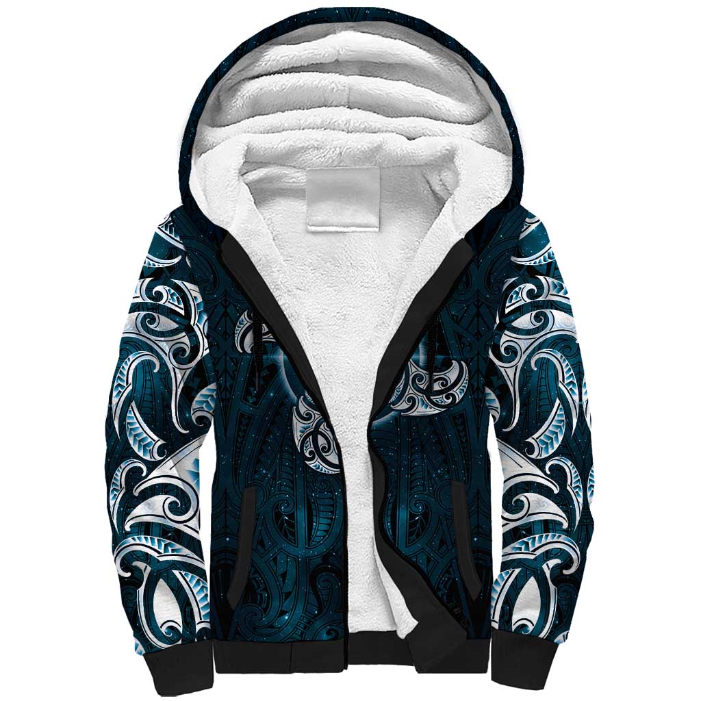 New Zealand Matariki Waita Sherpa Hoodie Maori Moko Dark Blue Galaxy