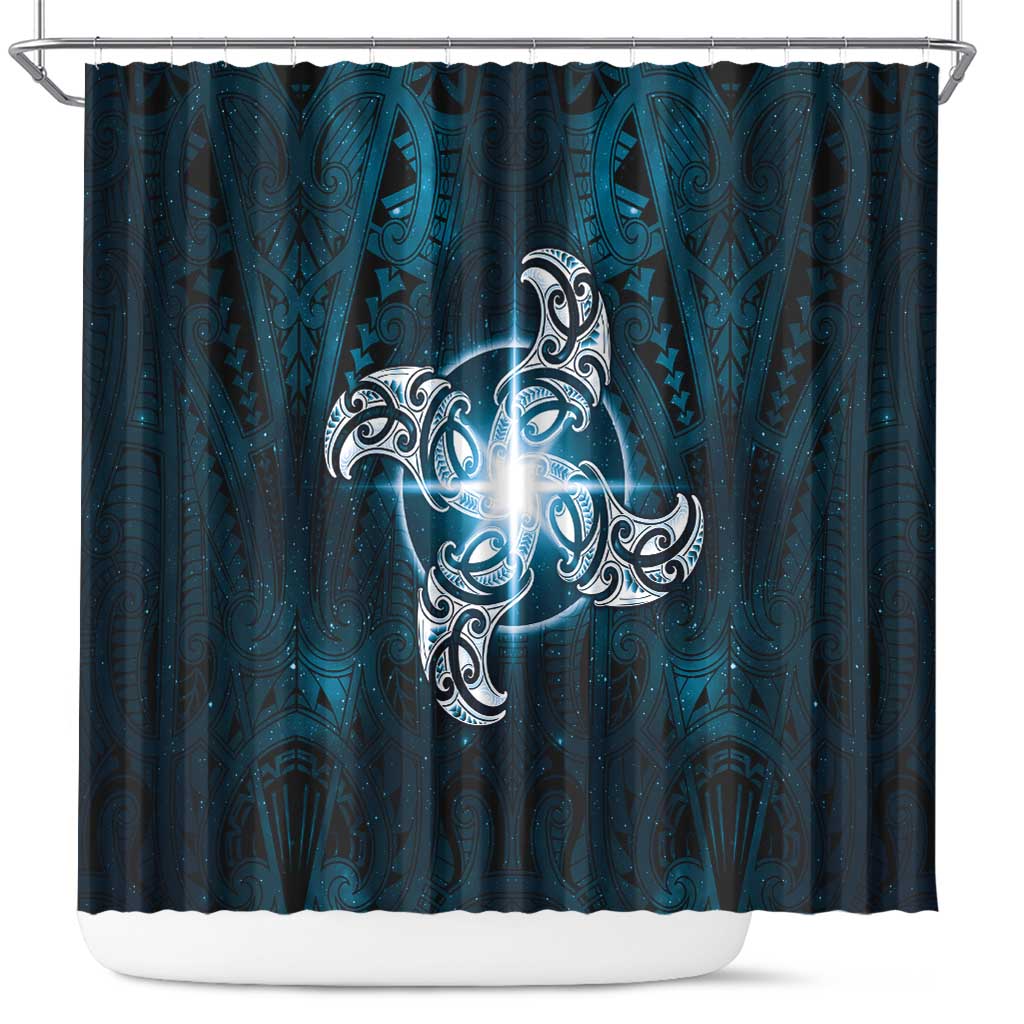 New Zealand Matariki Waita Shower Curtain Maori Moko Dark Blue Galaxy