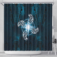 New Zealand Matariki Waita Shower Curtain Maori Moko Dark Blue Galaxy