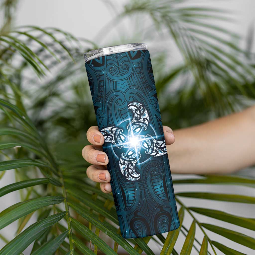 New Zealand Matariki Waita Skinny Tumbler Maori Moko Dark Blue Galaxy
