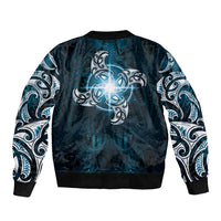 New Zealand Matariki Waita Sleeve Zip Bomber Jacket Maori Moko Dark Blue Galaxy