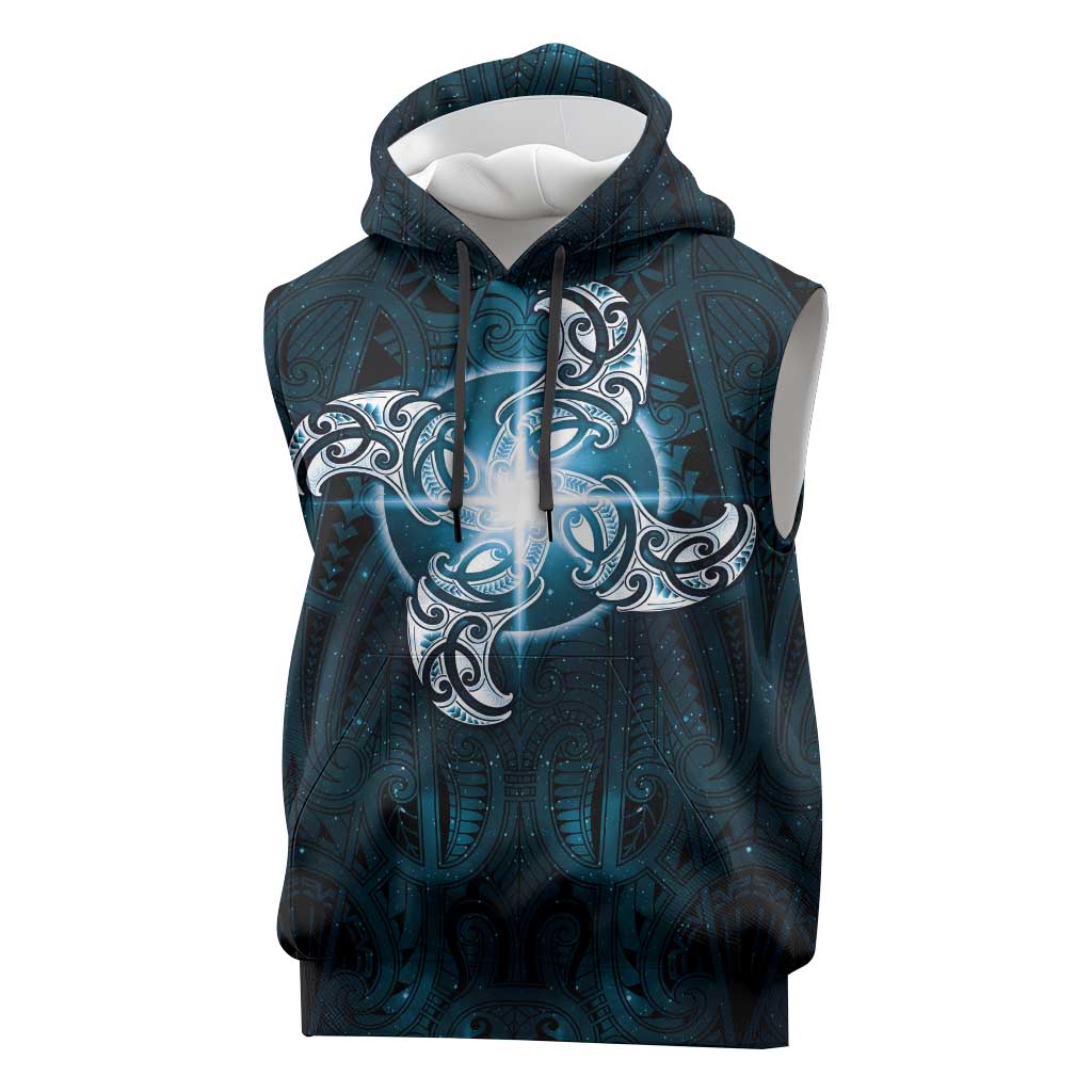 New Zealand Matariki Waita Sleeveless Hoodie Maori Moko Dark Blue Galaxy