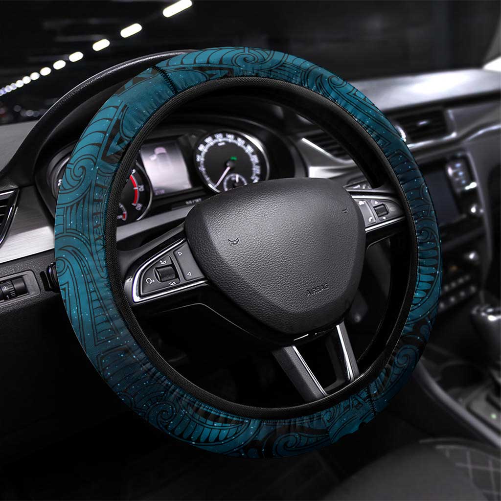 New Zealand Matariki Waita Steering Wheel Cover Maori Moko Dark Blue Galaxy