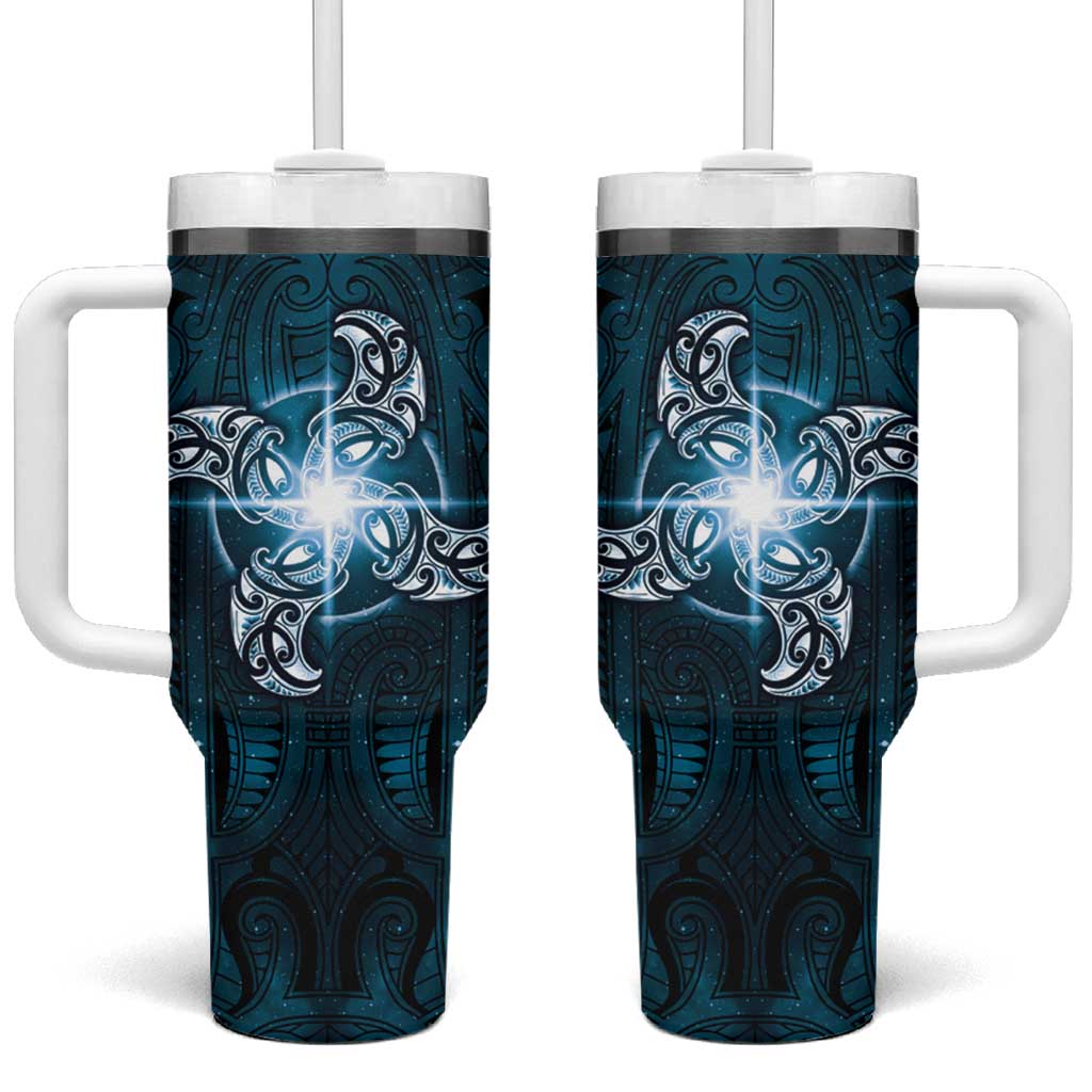 New Zealand Matariki Waita Tumbler With Handle Maori Moko Dark Blue Galaxy LT05 One Size: 40 oz Blue - Polynesian Pride
