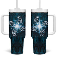 New Zealand Matariki Waita Tumbler With Handle Maori Moko Dark Blue Galaxy LT05 One Size: 40 oz Blue - Polynesian Pride