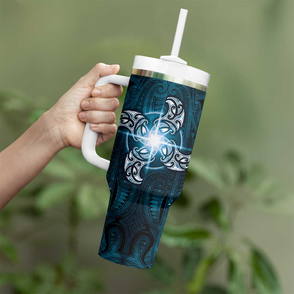 New Zealand Matariki Waita Tumbler With Handle Maori Moko Dark Blue Galaxy LT05 - Polynesian Pride
