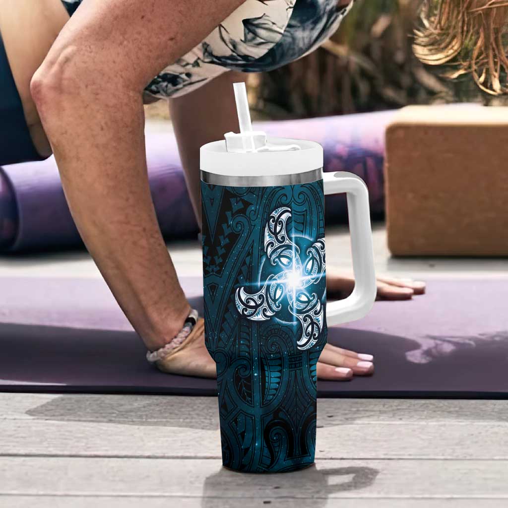 New Zealand Matariki Waita Tumbler With Handle Maori Moko Dark Blue Galaxy LT05 - Polynesian Pride