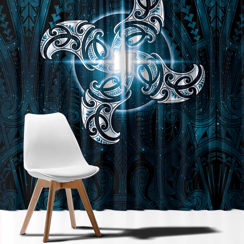 New Zealand Matariki Waita Window Curtain Maori Moko Dark Blue Galaxy