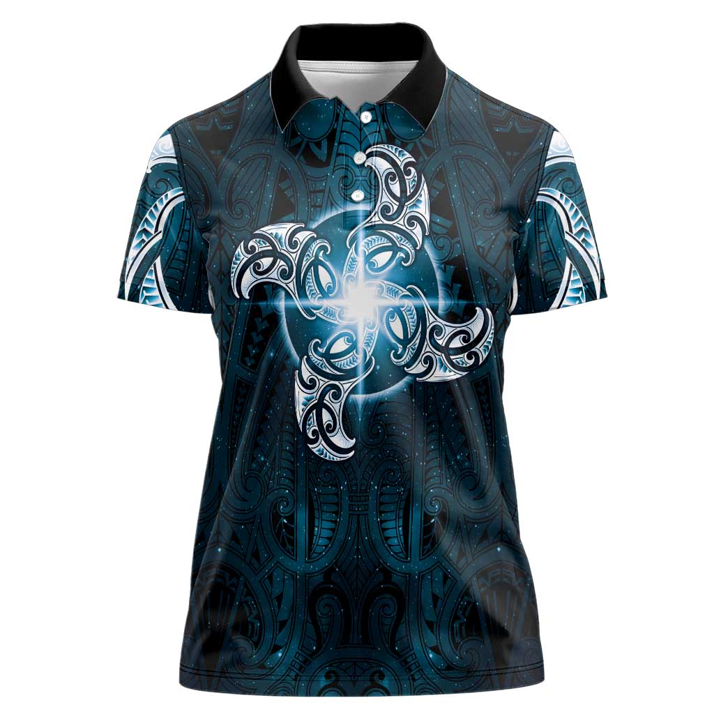 New Zealand Matariki Waita Women Polo Shirt Maori Moko Dark Blue Galaxy
