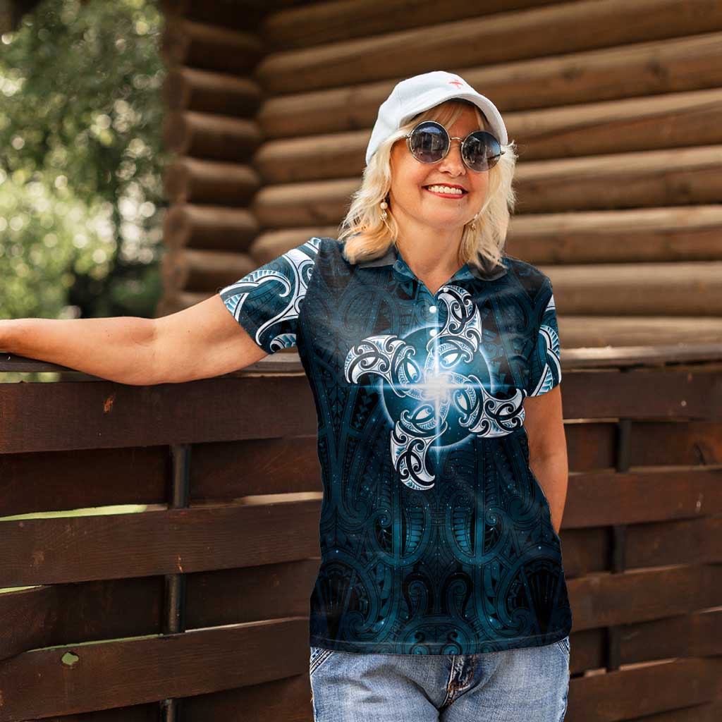 New Zealand Matariki Waita Women Polo Shirt Maori Moko Dark Blue Galaxy