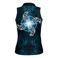 New Zealand Matariki Waita Women Sleeveless Polo Shirt Maori Moko Dark Blue Galaxy