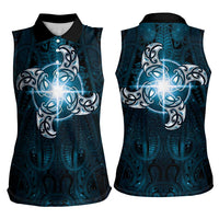 New Zealand Matariki Waita Women Sleeveless Polo Shirt Maori Moko Dark Blue Galaxy