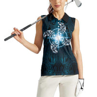 New Zealand Matariki Waita Women Sleeveless Polo Shirt Maori Moko Dark Blue Galaxy