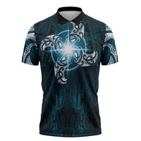 New Zealand Matariki Waita Zipper Polo Shirt Maori Moko Dark Blue Galaxy LT05 Blue - Polynesian Pride