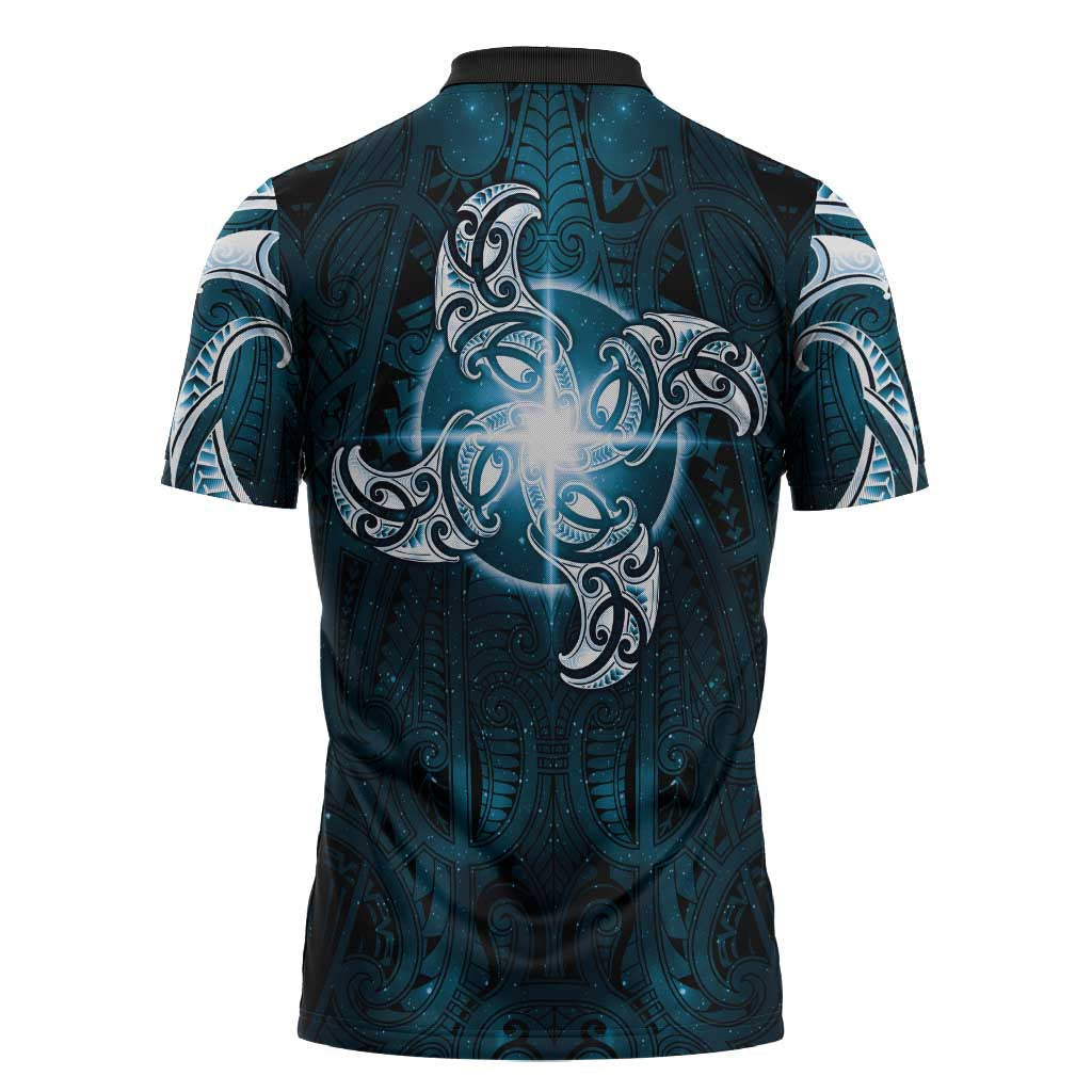 New Zealand Matariki Waita Zipper Polo Shirt Maori Moko Dark Blue Galaxy LT05 - Polynesian Pride