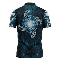 New Zealand Matariki Waita Zipper Polo Shirt Maori Moko Dark Blue Galaxy LT05 - Polynesian Pride