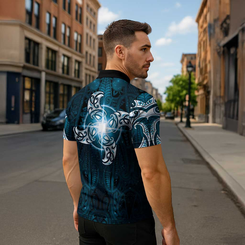 New Zealand Matariki Waita Zipper Polo Shirt Maori Moko Dark Blue Galaxy LT05 - Polynesian Pride