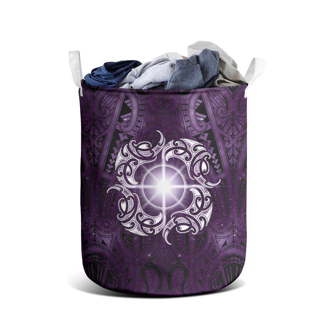 New Zealand Matariki Waipunarangi Laundry Basket Maori Moko Purple Galaxy