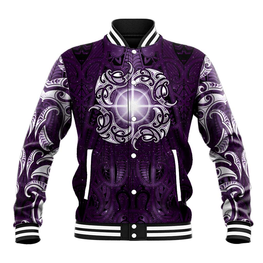 New Zealand Matariki Waipunarangi Baseball Jacket Maori Moko Purple Galaxy LT05 Unisex Purple - Polynesian Pride