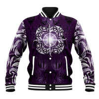 New Zealand Matariki Waipunarangi Baseball Jacket Maori Moko Purple Galaxy LT05 Unisex Purple - Polynesian Pride