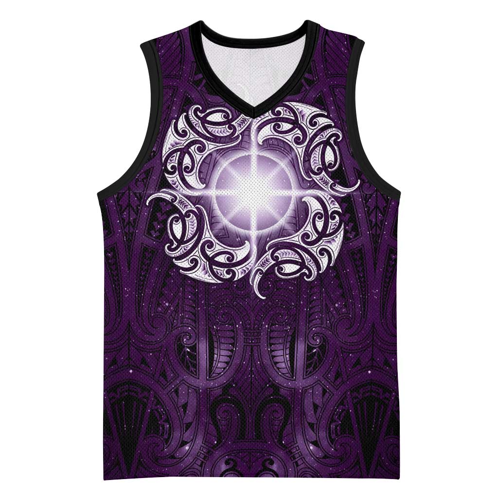 New Zealand Matariki Waipunarangi Basketball Jersey Maori Moko Purple Galaxy