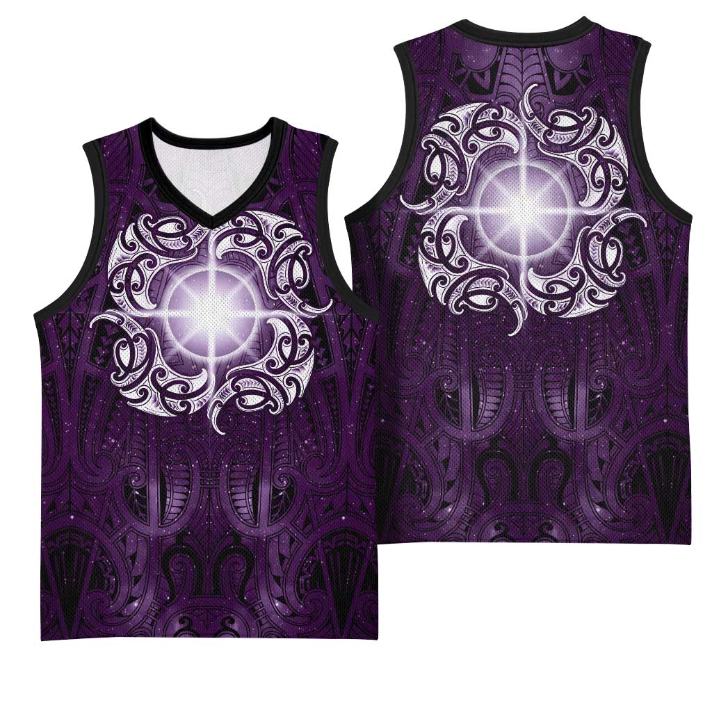 New Zealand Matariki Waipunarangi Basketball Jersey Maori Moko Purple Galaxy