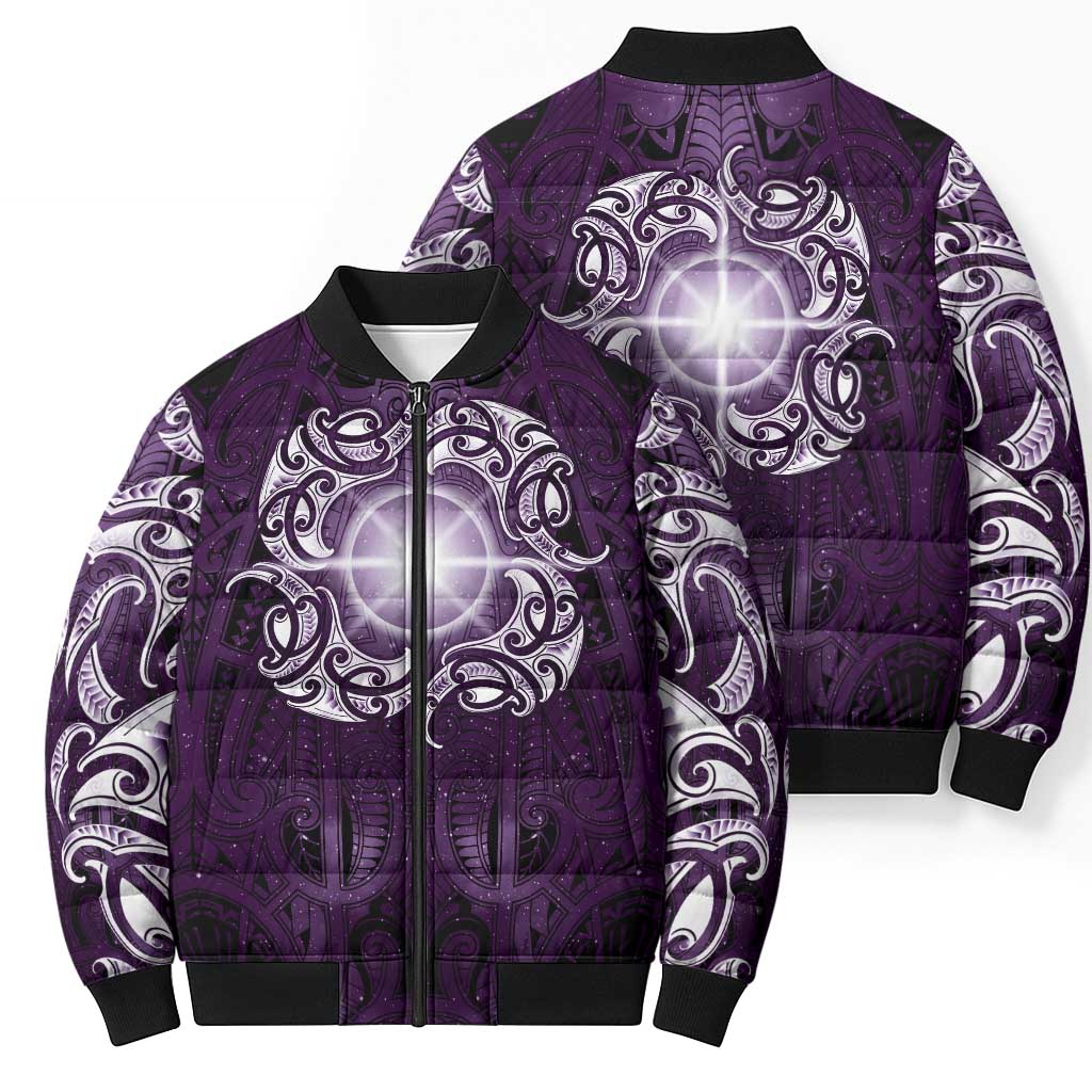 New Zealand Matariki Waipunarangi Bomber Puffer Jacket Maori Moko Purple Galaxy