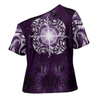 New Zealand Matariki Waipunarangi Cross Shoulder Shirt Maori Moko Purple Galaxy