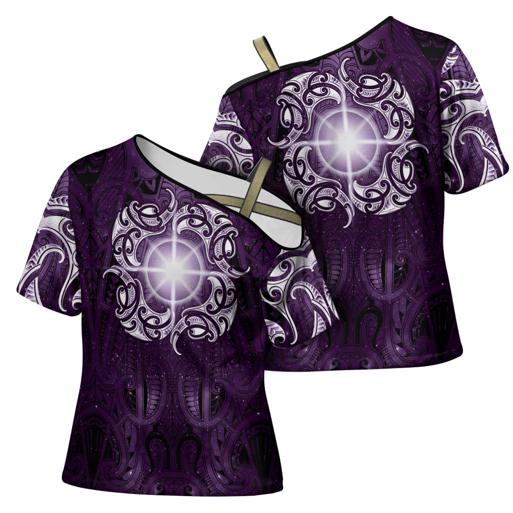 New Zealand Matariki Waipunarangi Cross Shoulder Shirt Maori Moko Purple Galaxy