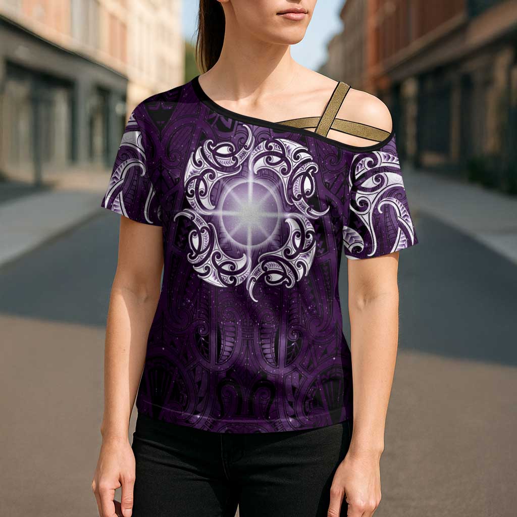 New Zealand Matariki Waipunarangi Cross Shoulder Shirt Maori Moko Purple Galaxy