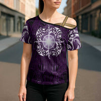 New Zealand Matariki Waipunarangi Cross Shoulder Shirt Maori Moko Purple Galaxy