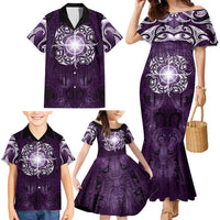 New Zealand Matariki Waipunarangi Family Matching Mermaid Dress and Hawaiian Shirt Maori Moko Purple Galaxy LT05 - Polynesian Pride