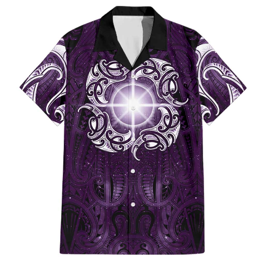 New Zealand Matariki Waipunarangi Family Matching Mermaid Dress and Hawaiian Shirt Maori Moko Purple Galaxy LT05 Dad's Shirt - Short Sleeve Purple - Polynesian Pride