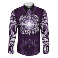 New Zealand Matariki Waipunarangi Family Matching Mermaid Dress and Hawaiian Shirt Maori Moko Purple Galaxy LT05 Dad's Shirt - Long Sleeve Purple - Polynesian Pride