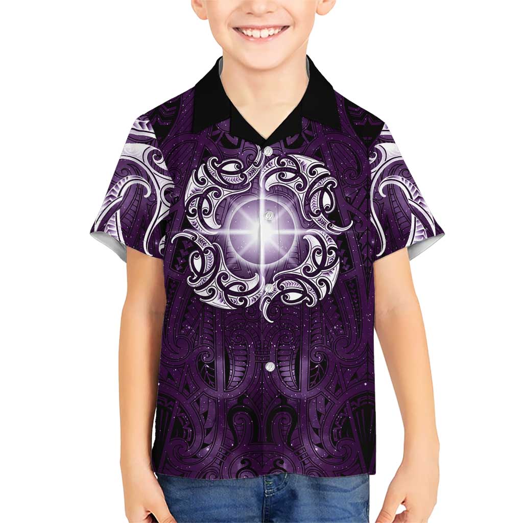 New Zealand Matariki Waipunarangi Family Matching Mermaid Dress and Hawaiian Shirt Maori Moko Purple Galaxy LT05 Son's Shirt Purple - Polynesian Pride