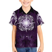 New Zealand Matariki Waipunarangi Family Matching Mermaid Dress and Hawaiian Shirt Maori Moko Purple Galaxy LT05 Son's Shirt Purple - Polynesian Pride