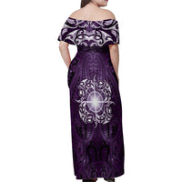 New Zealand Matariki Waipunarangi Family Matching Off Shoulder Maxi Dress and Hawaiian Shirt Maori Moko Purple Galaxy