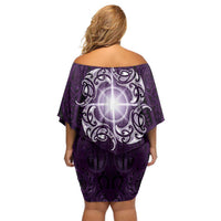 New Zealand Matariki Waipunarangi Family Matching Off Shoulder Short Dress and Hawaiian Shirt Maori Moko Purple Galaxy