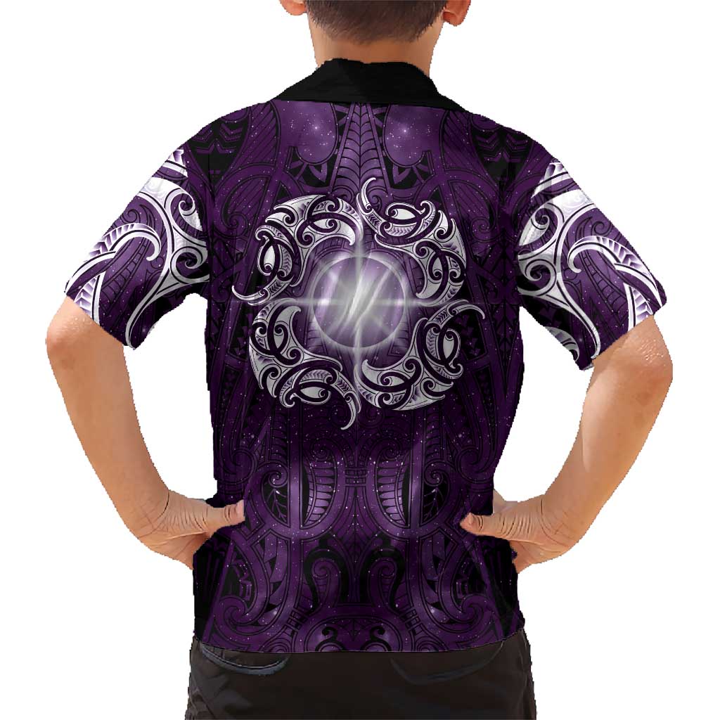 New Zealand Matariki Waipunarangi Family Matching Puletasi and Hawaiian Shirt Maori Moko Purple Galaxy LT05 - Polynesian Pride