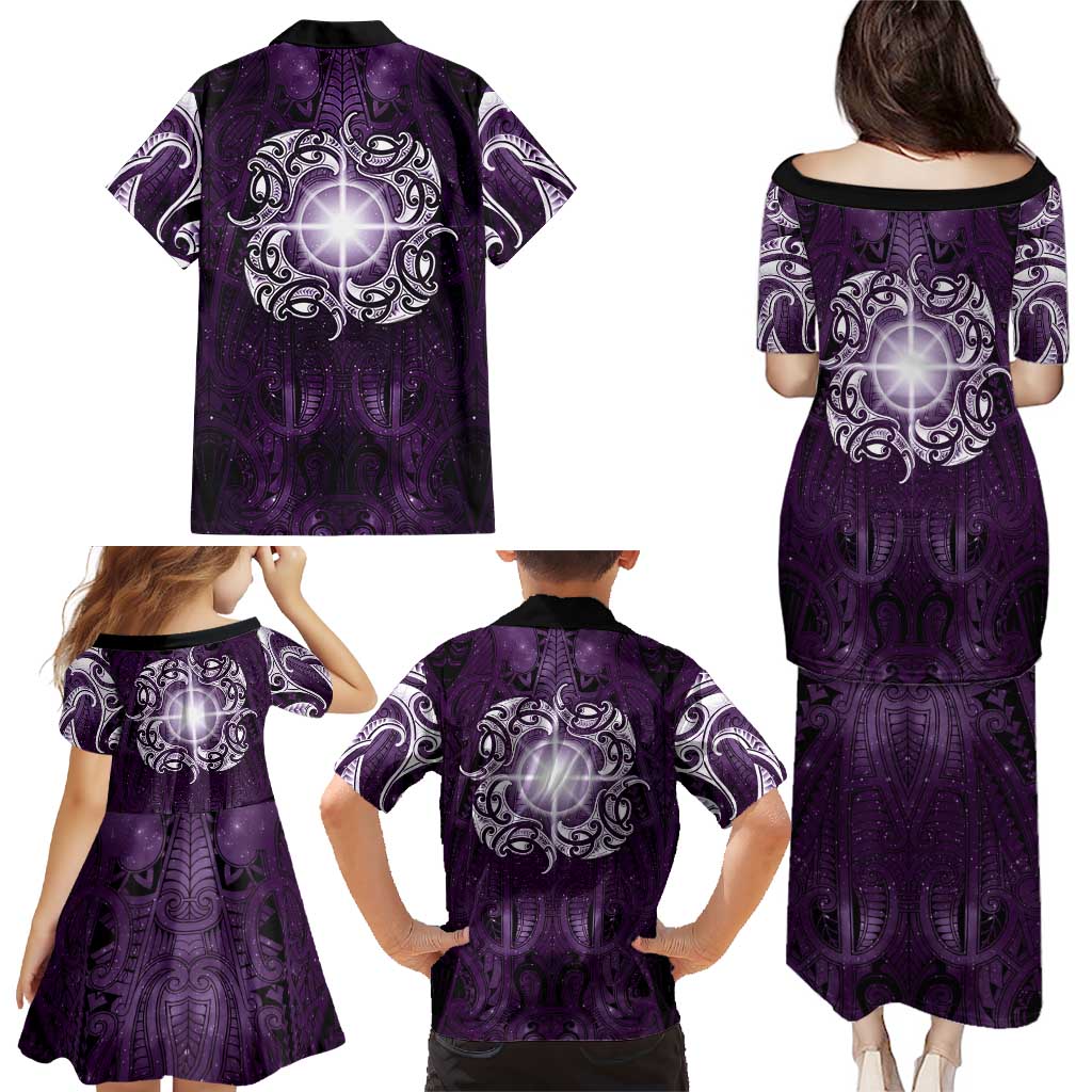 New Zealand Matariki Waipunarangi Family Matching Puletasi and Hawaiian Shirt Maori Moko Purple Galaxy LT05 - Polynesian Pride
