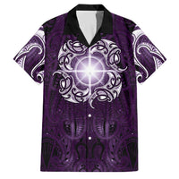 New Zealand Matariki Waipunarangi Family Matching Puletasi and Hawaiian Shirt Maori Moko Purple Galaxy LT05 Dad's Shirt - Short Sleeve Purple - Polynesian Pride
