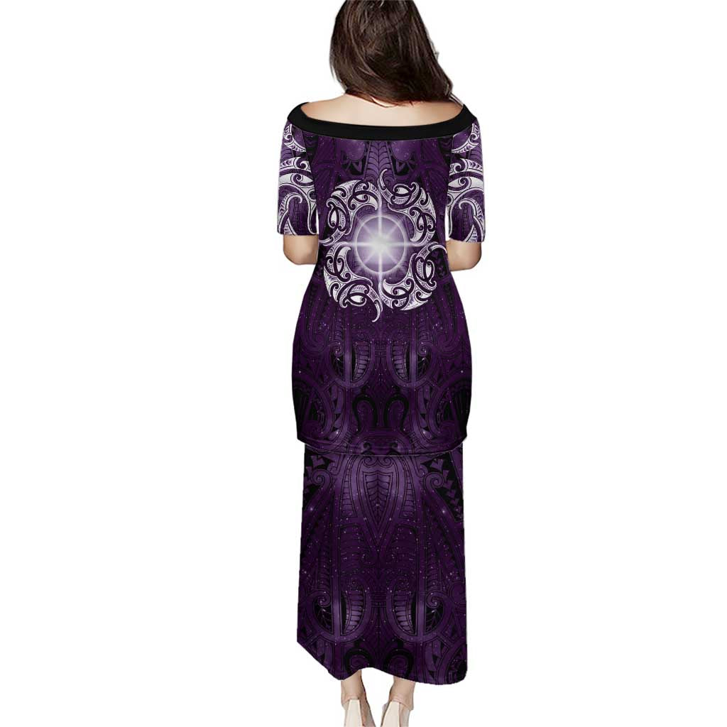 New Zealand Matariki Waipunarangi Family Matching Puletasi and Hawaiian Shirt Maori Moko Purple Galaxy LT05 - Polynesian Pride
