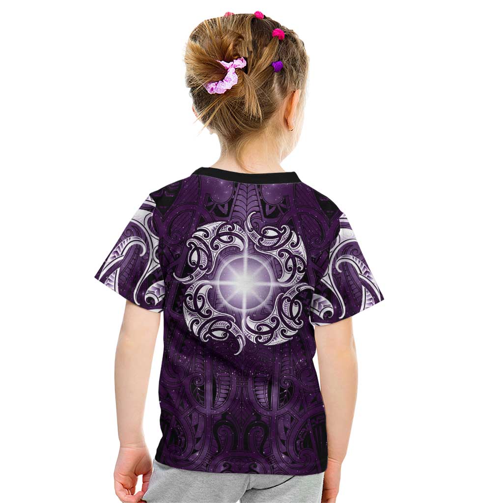 New Zealand Matariki Waipunarangi Kid T Shirt Maori Moko Purple Galaxy