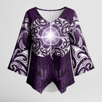 New Zealand Matariki Waipunarangi Kimono Sleeve Blouse Maori Moko Purple Galaxy